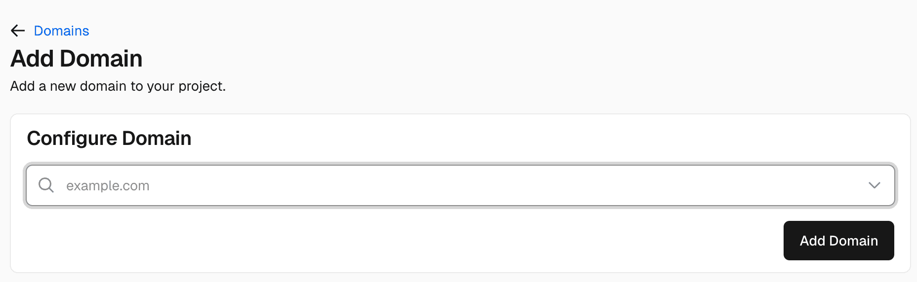 Text input on the add domain page to input your domain name in.