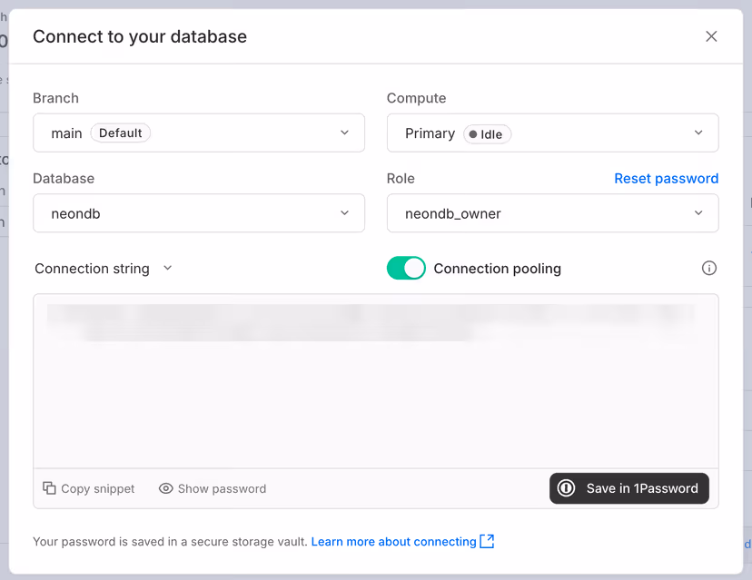 The database's connection settings